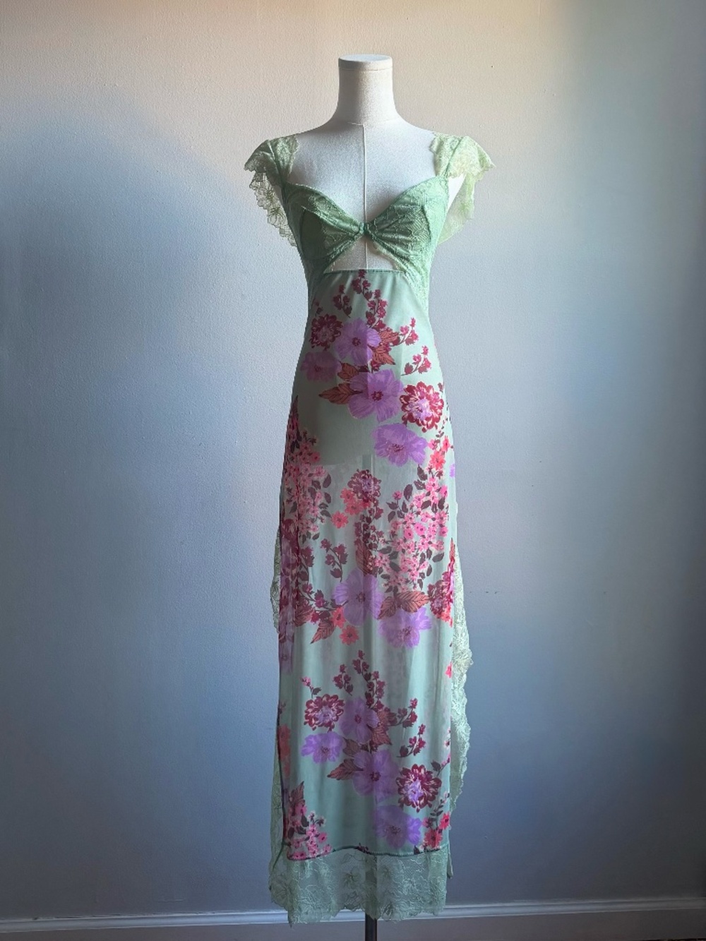 Intimately Free People Suddenly Fine Maxi Slip Dress in Sage Combo size XS